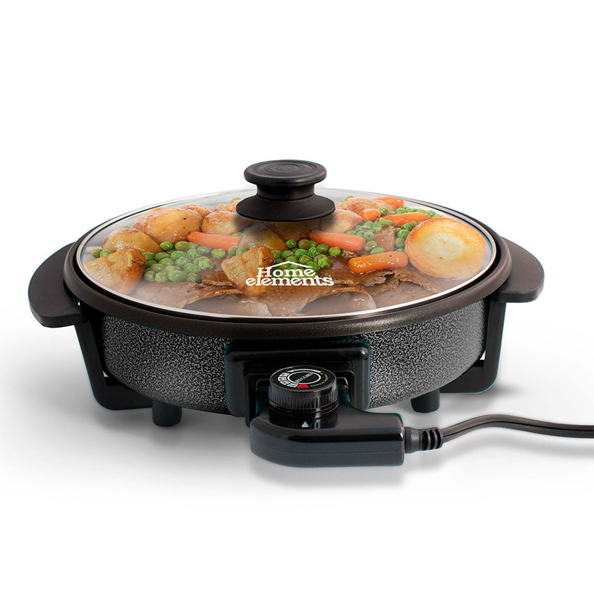 Sarten wok electrico 30 cm en stone con tapa en vidrio home elements