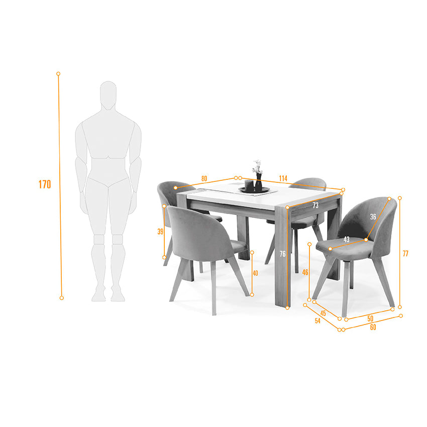 Set comedor 4p arkansas sillas sabina gris