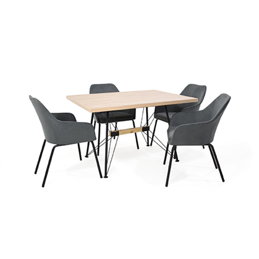 Set comedor 4 puestos falcon sillas mendoza tela gris