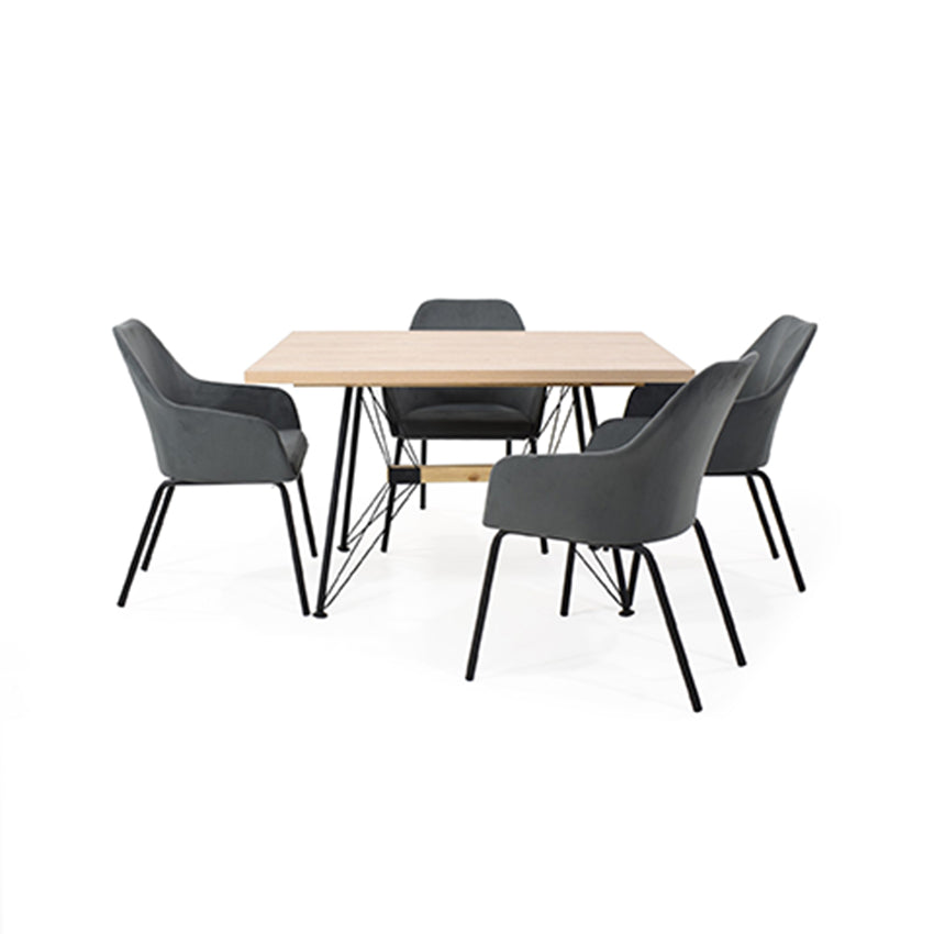 Set comedor 4 puestos falcon sillas mendoza tela gris