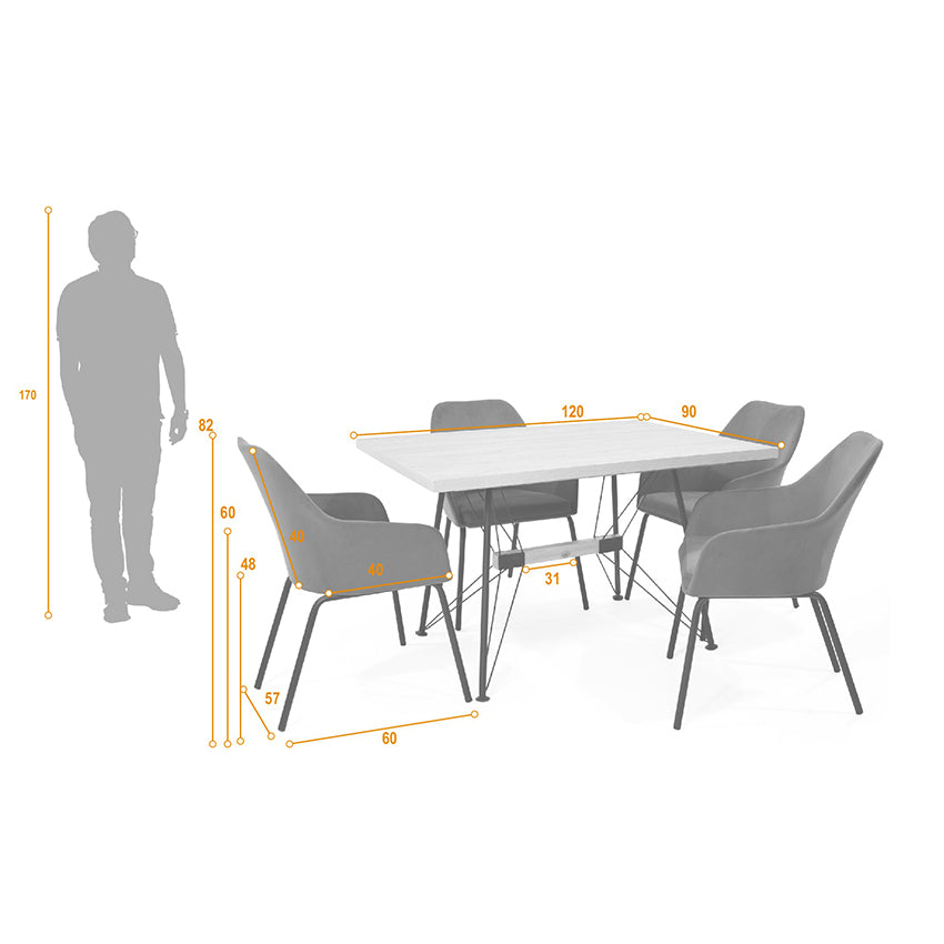 Set comedor 4 puestos falcon sillas mendoza tela gris