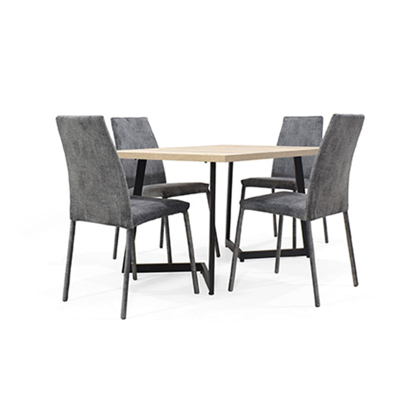 Set comedor 4 puestos rio sillas venecia tela gris