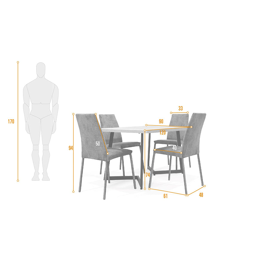 Set comedor 4 puestos rio sillas venecia tela gris