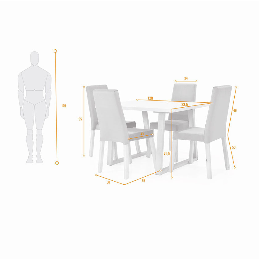 Set Comedor Andara 4P Sillas Galicia Tela