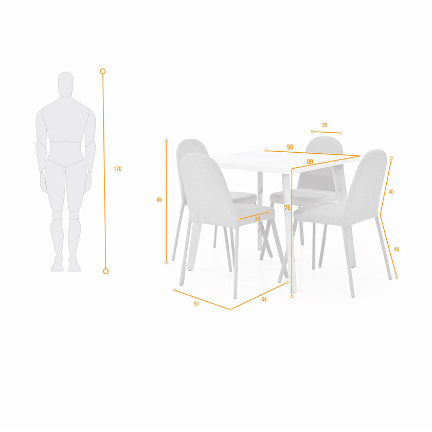 Set Comedor Tiza 4P Sillas Dublín Tela
