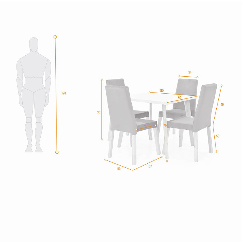 Set Comedor Tiza 4P Sillas Galicia Tela