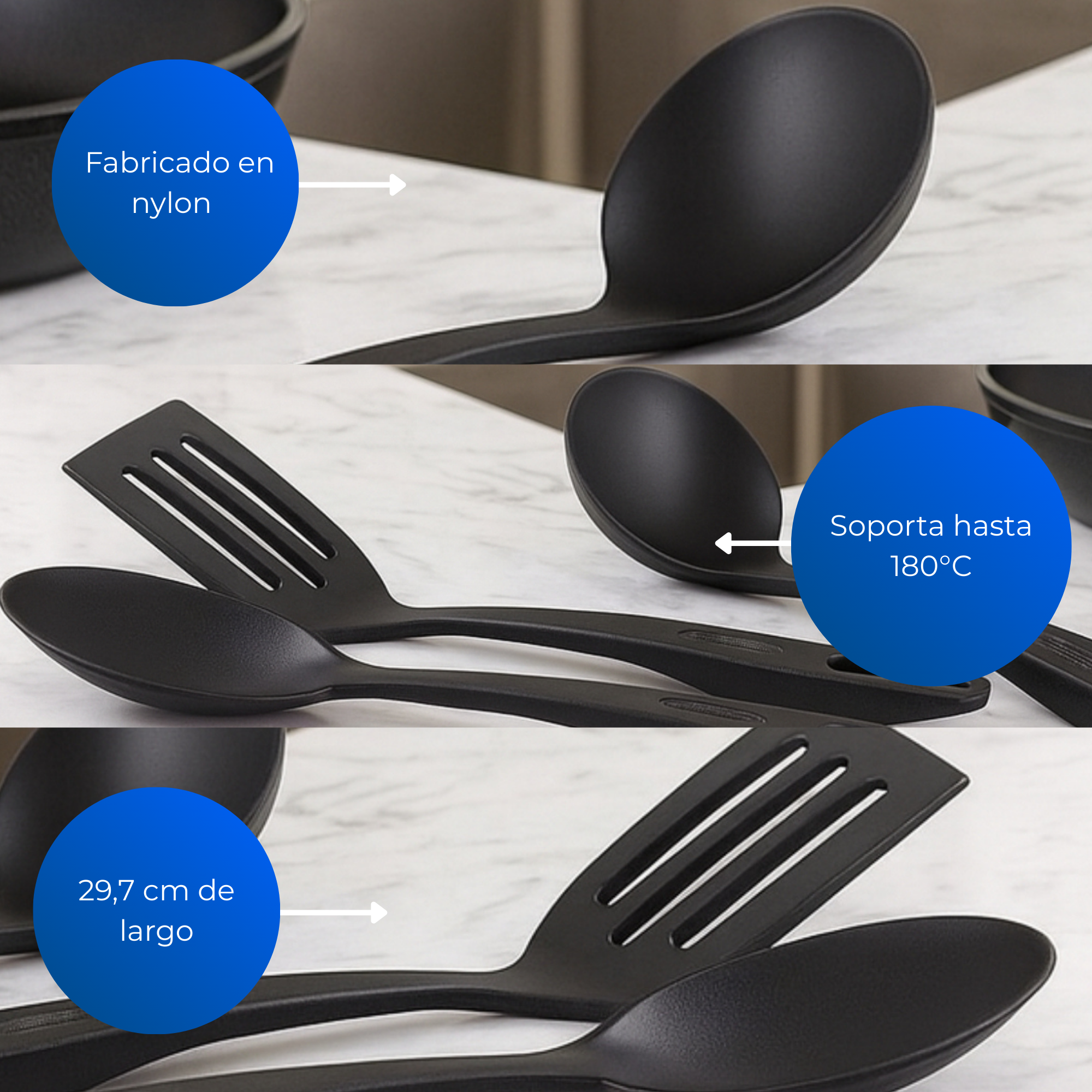 Set 3 accesorios de cocina negro