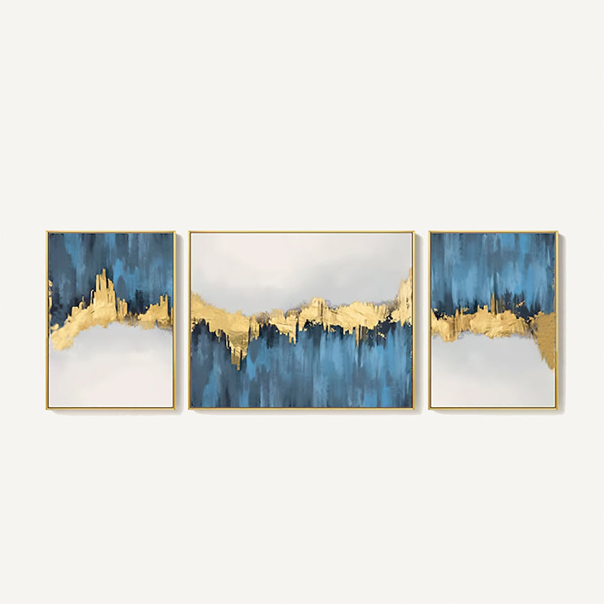 Set x 3 cuadros azul dorado mdf