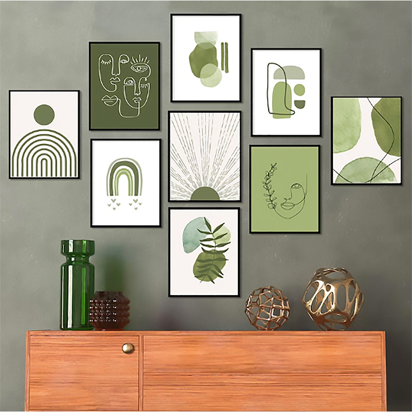 Set x 9 cuadros diseños verdes mdf