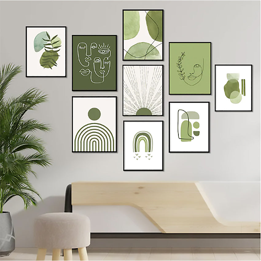 Set x 9 cuadros diseños verdes mdf
