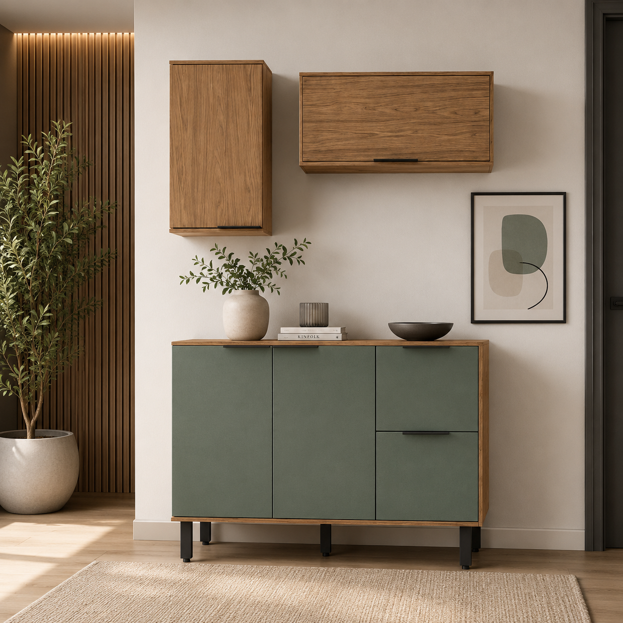 Cocina 120 cm Sicilia 4 Puertas 2 Cajones Natural/Oliva