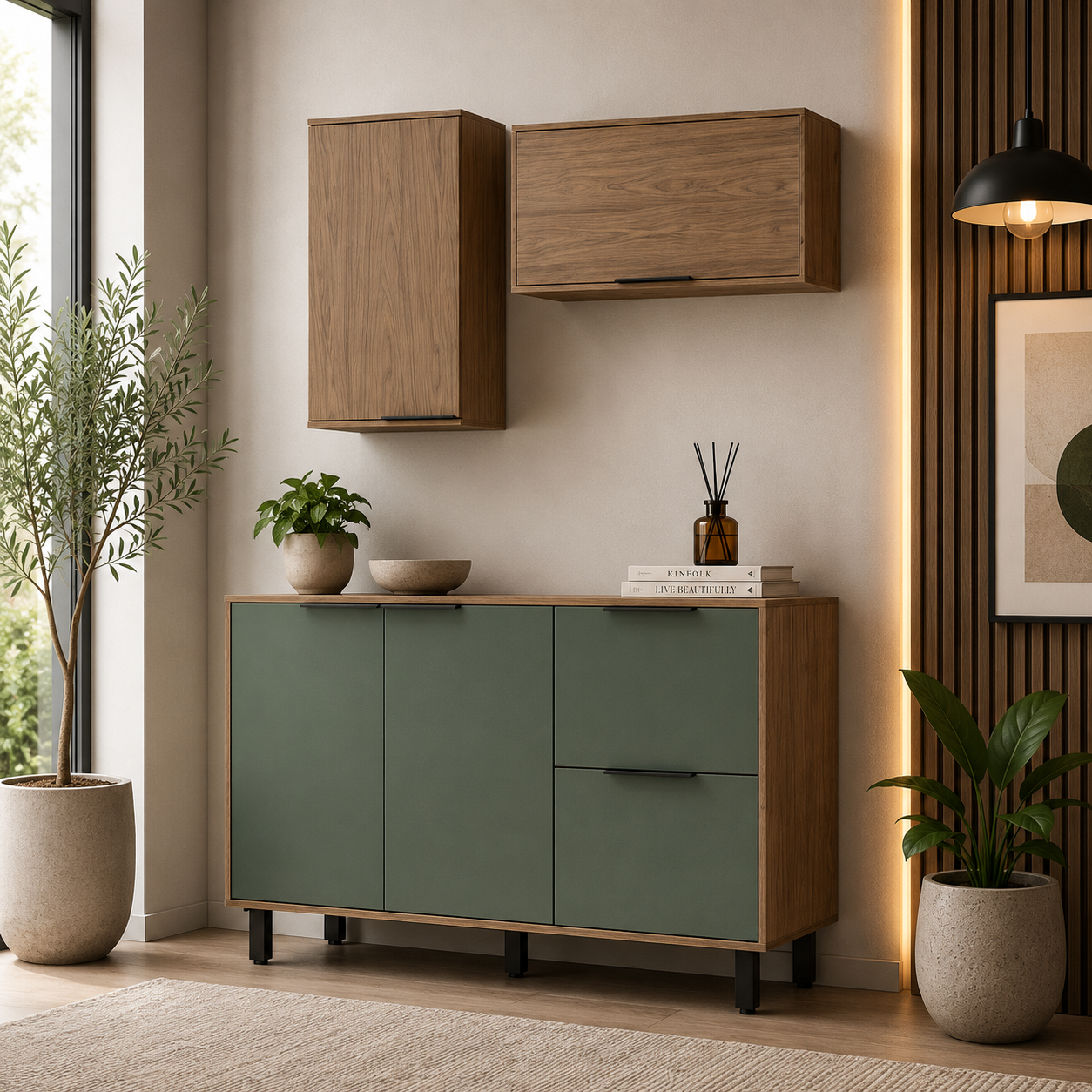 Cocina 120 cm Sicilia 4 Puertas 2 Cajones Natural/Oliva