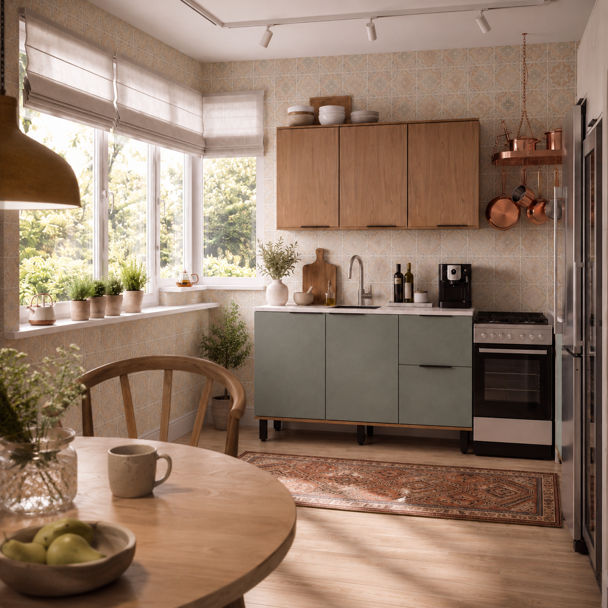 Cocina 120 cm Sicilia 4 Puertas 2 Cajones Natural/Oliva