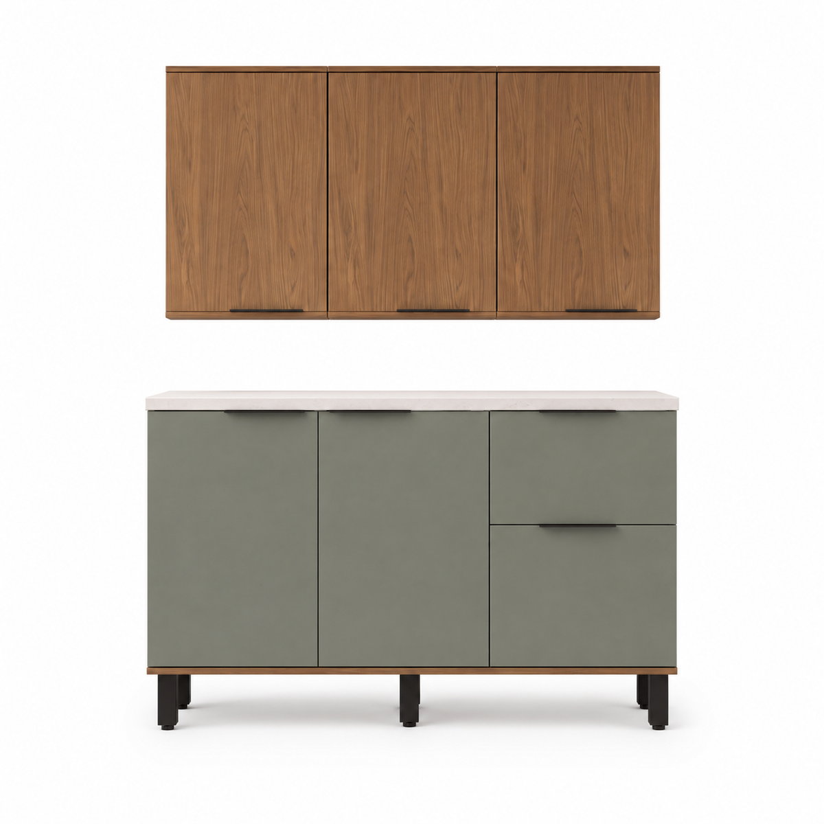 Cocina 120 cm Sicilia 4 Puertas 2 Cajones Natural/Oliva