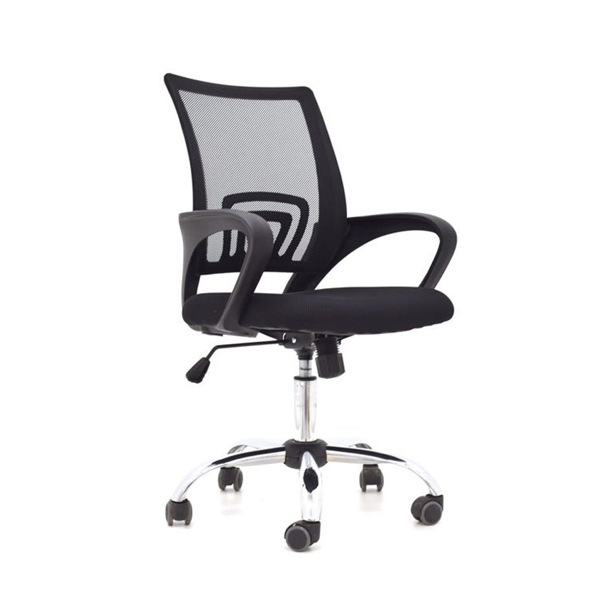 Silla de escritorio ejecutiva negra ergonómica con base cromada