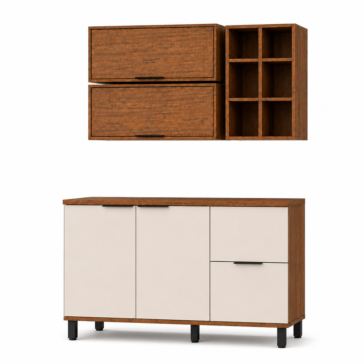 Cocina 120 cm Tahiti 4 Puertas 2 Cajones Natural/Blanco Apagado