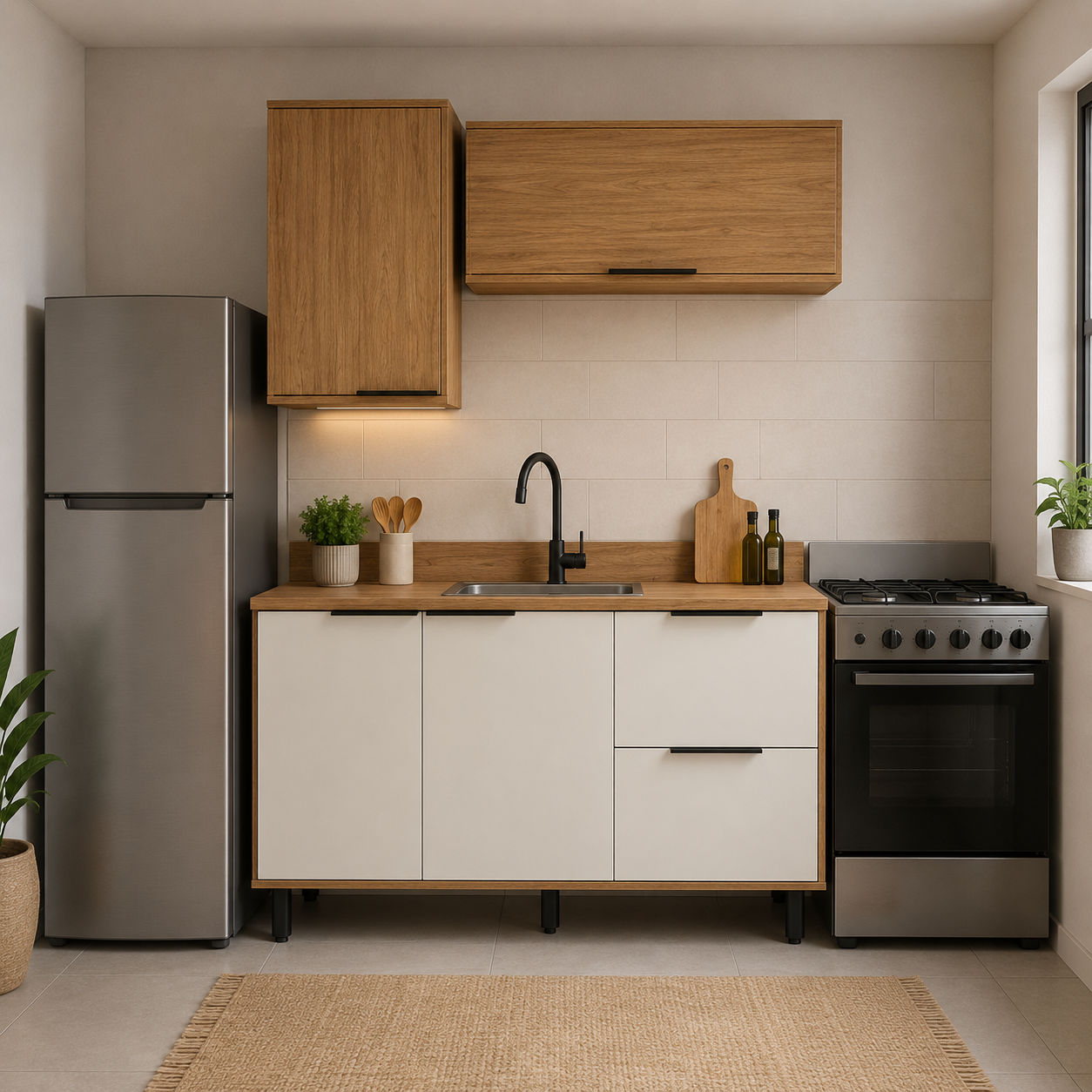Cocina 120 cm Tahiti 4 Puertas 2 Cajones Natural/Blanco Apagado