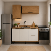 Cocina 120 cm Tahiti 4 Puertas 2 Cajones Natural/Blanco Apagado