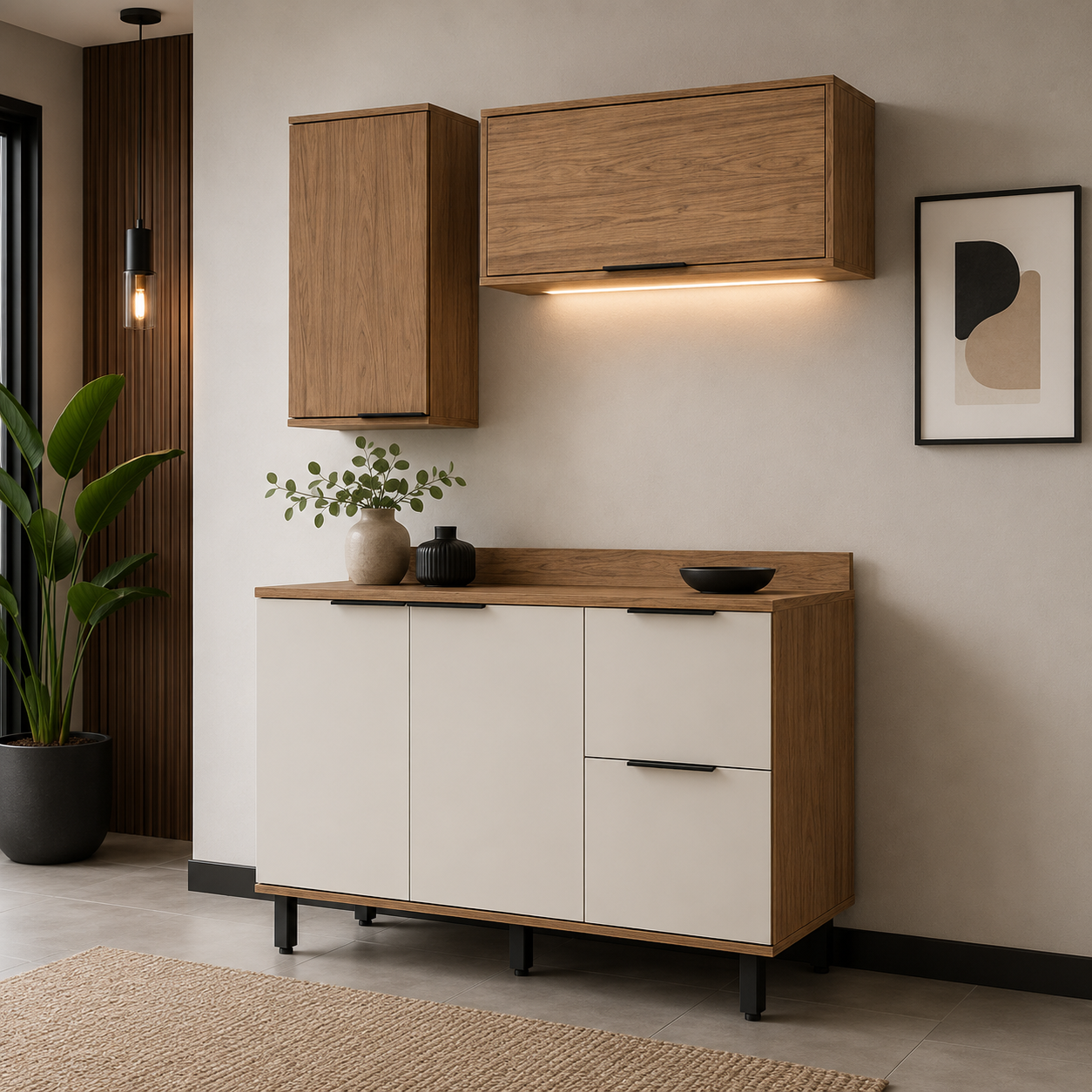 Cocina 120 cm Tahiti 4 Puertas 2 Cajones Natural/Blanco Apagado