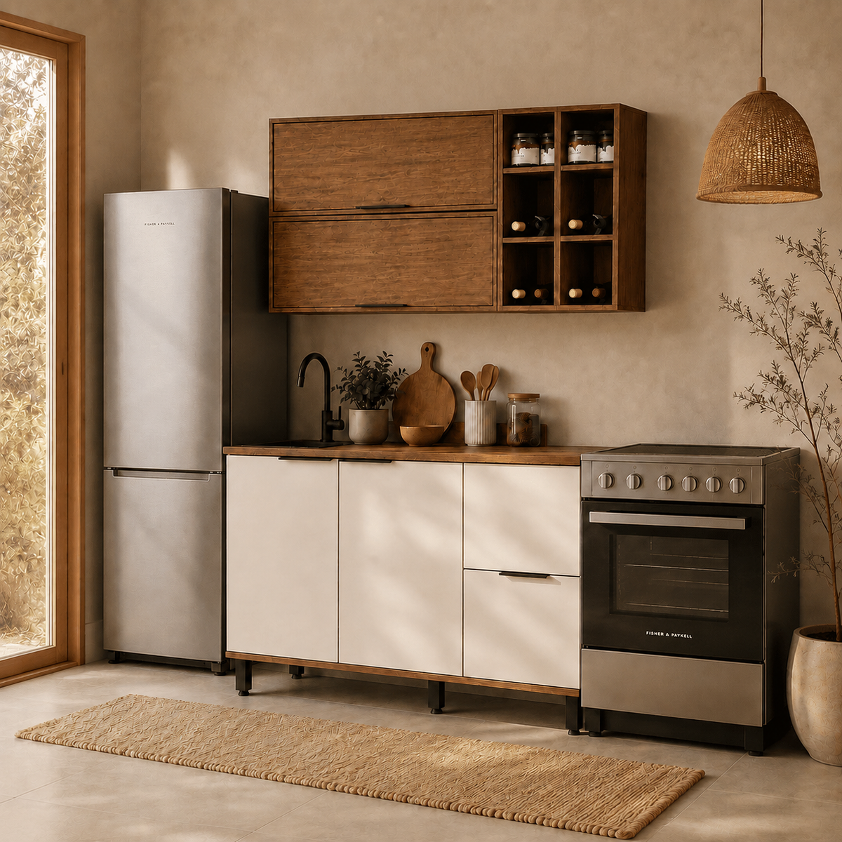 Cocina 120 cm Tahiti 4 Puertas 2 Cajones Natural/Blanco Apagado