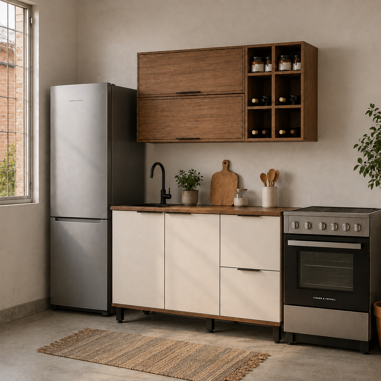 Cocina 120 cm Tahiti 4 Puertas 2 Cajones Natural/Blanco Apagado