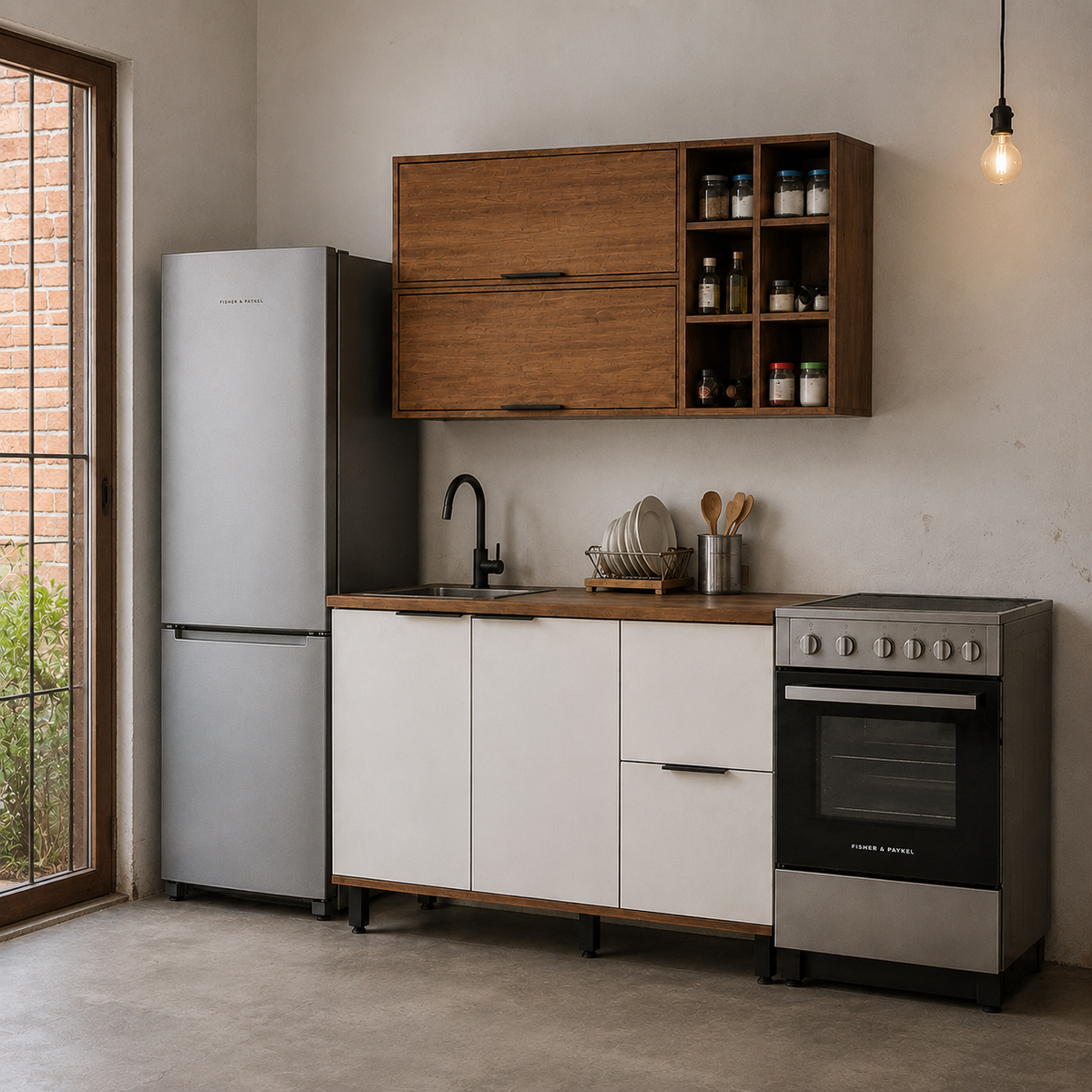 Cocina 120 cm Tahiti 4 Puertas 2 Cajones Natural/Blanco Apagado