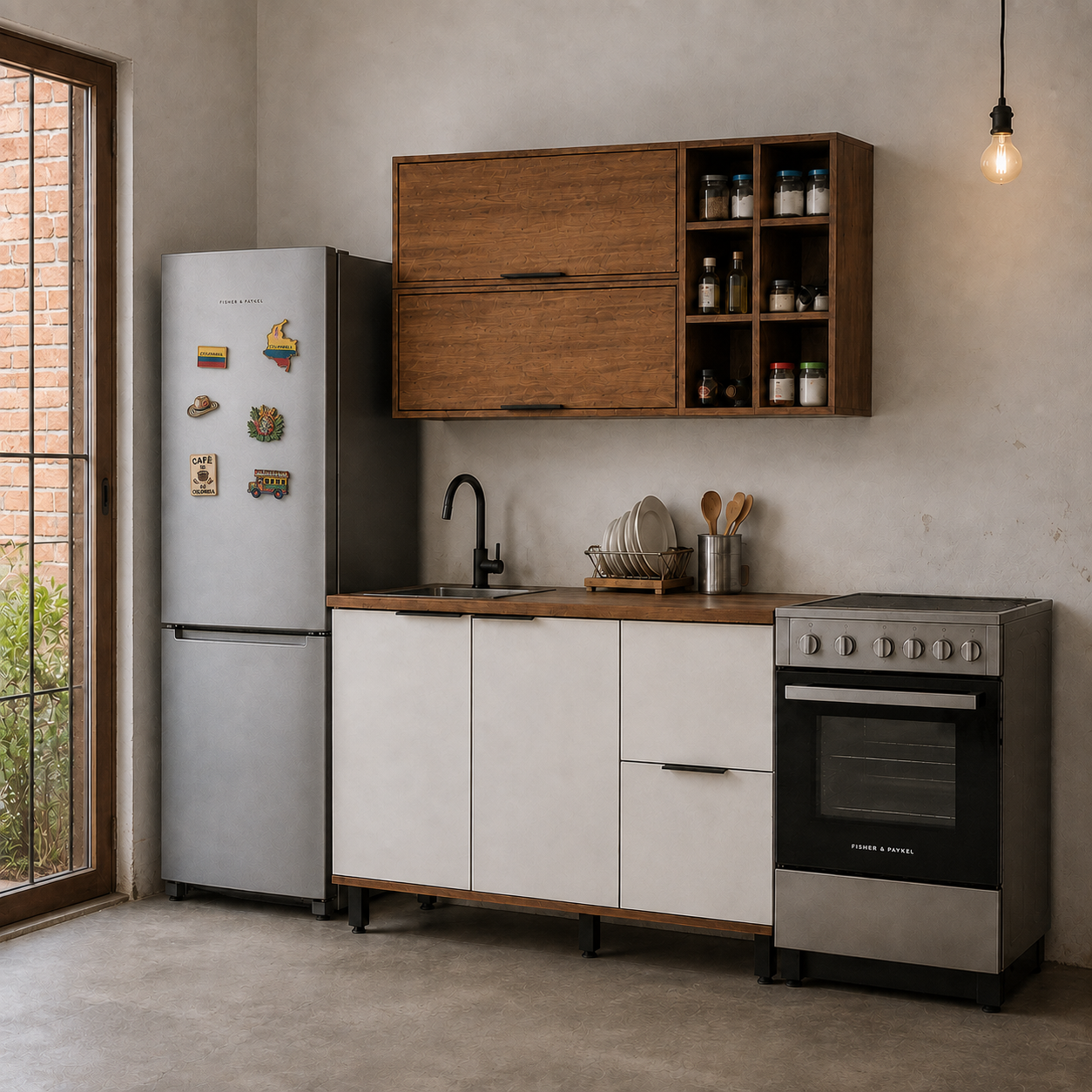Cocina 120 cm Tahiti 4 Puertas 2 Cajones Natural/Blanco Apagado