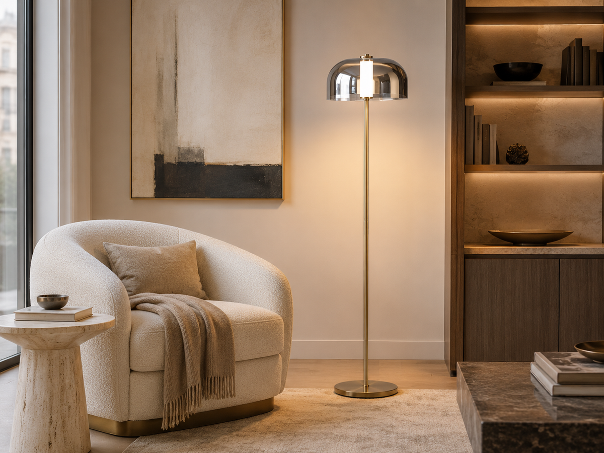 Lámpara De Piso LED Teruel Humo Dorado