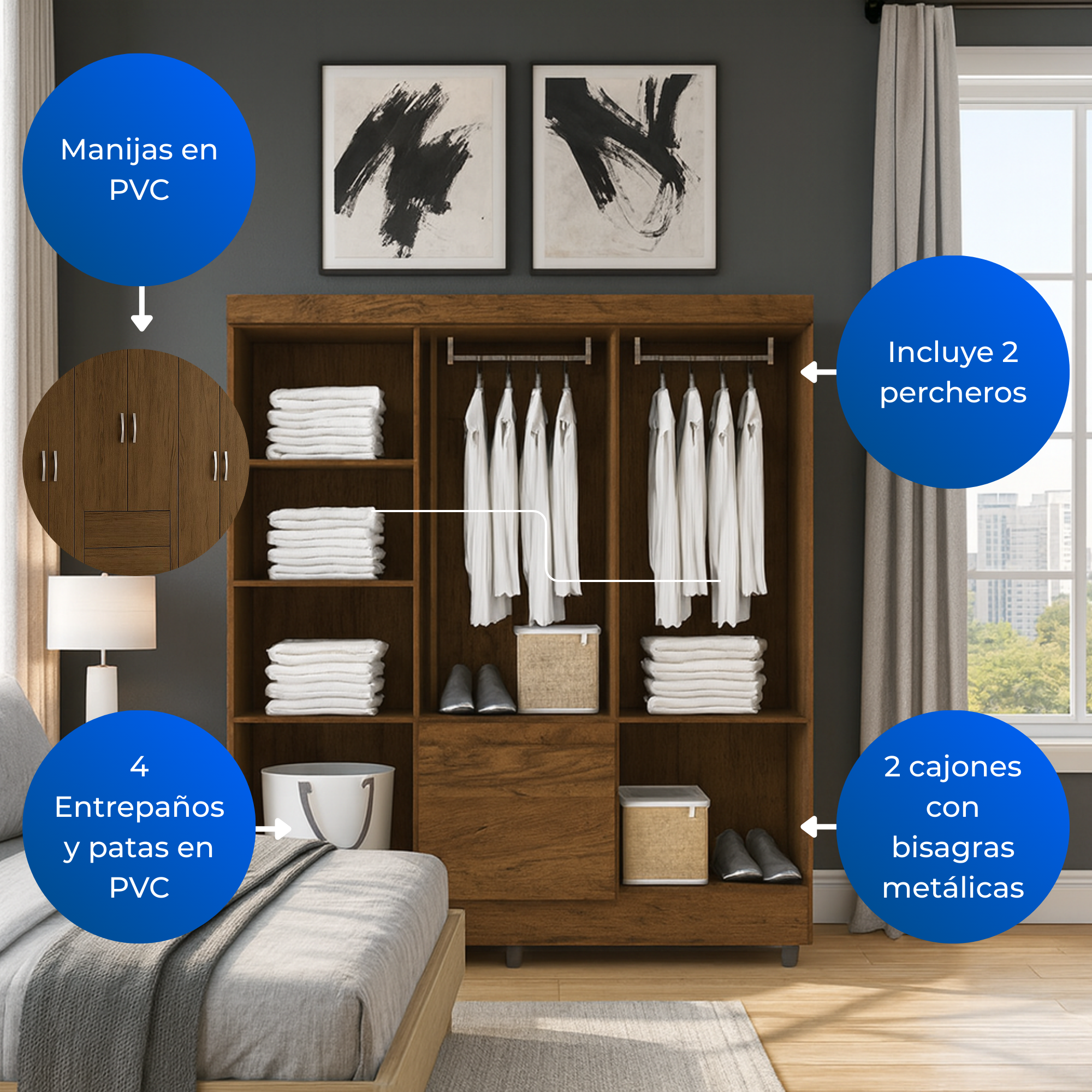 Closet 6 Puertas 2 Cajones Valent