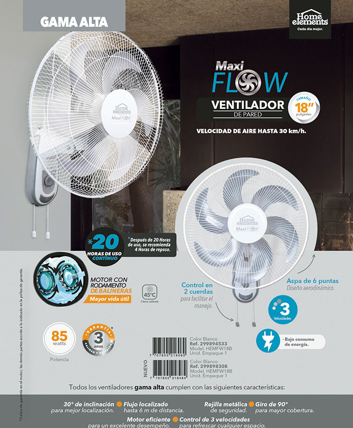 Ventilador de pared blanco maxiflow élite home elements