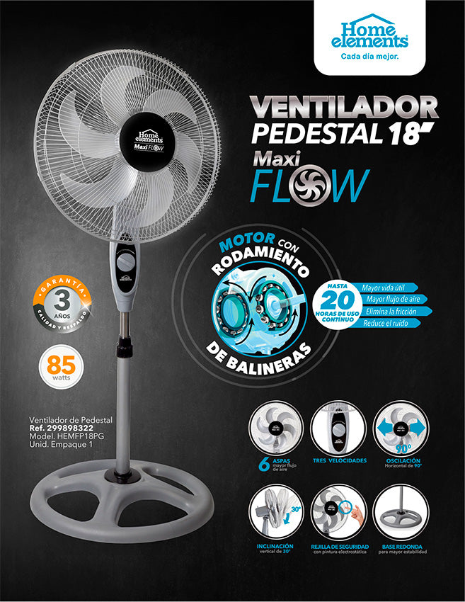 Ventilador de pedestal gris maxiflow élite home elements