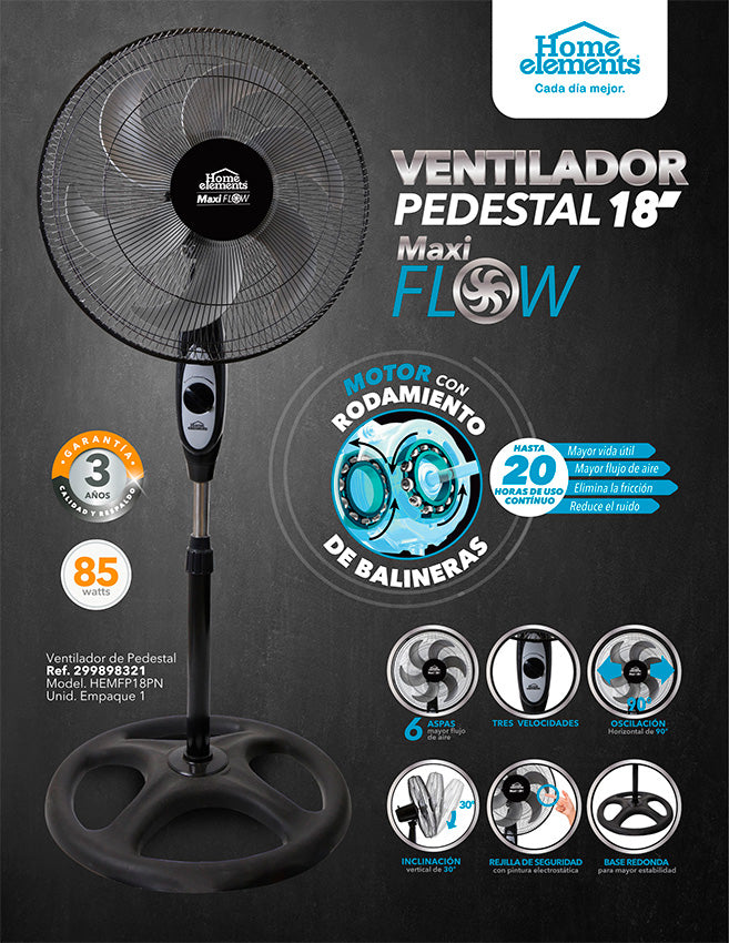 Ventilador de pedestal negro maxiflow élite home elements