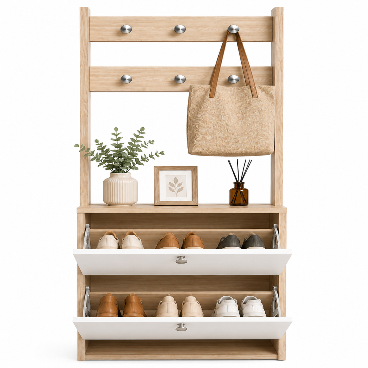 Organizador Zapatero Perchero Toulus 170x60x25cm Madera-Blanco