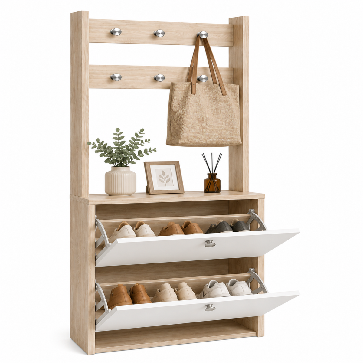 Organizador Zapatero Perchero Toulus 170x60x25cm Madera-Blanco