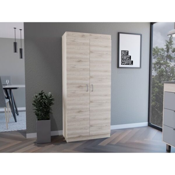 Alacena multiusos frida, humo y blanco vainilla, posee un estante adicional en la puerta y cuatro entrepaños