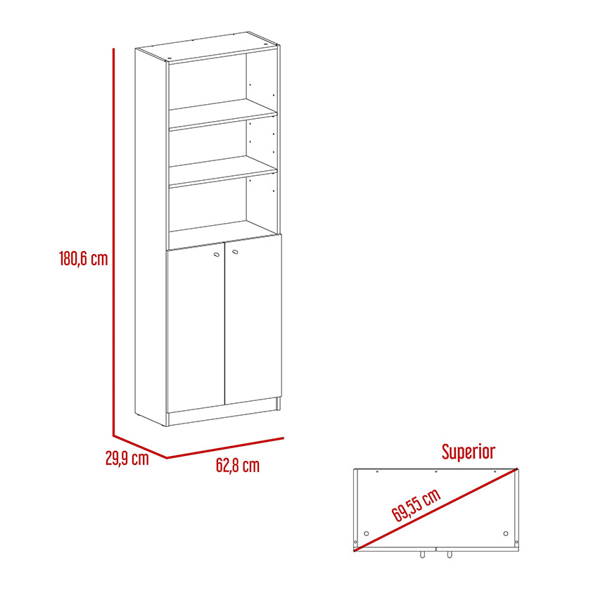 Biblioteca home, wengue, con cinco entrepaños y dos puertas abatibles