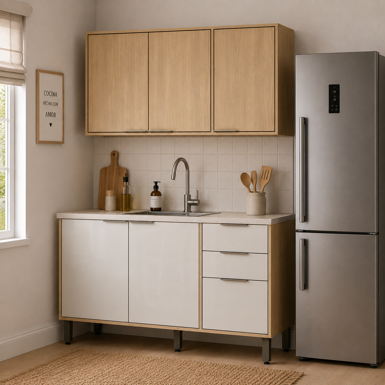 Cocina 120 cm Canarias 6 Puertas 2 Cajones Almendra/Blanco Apagado