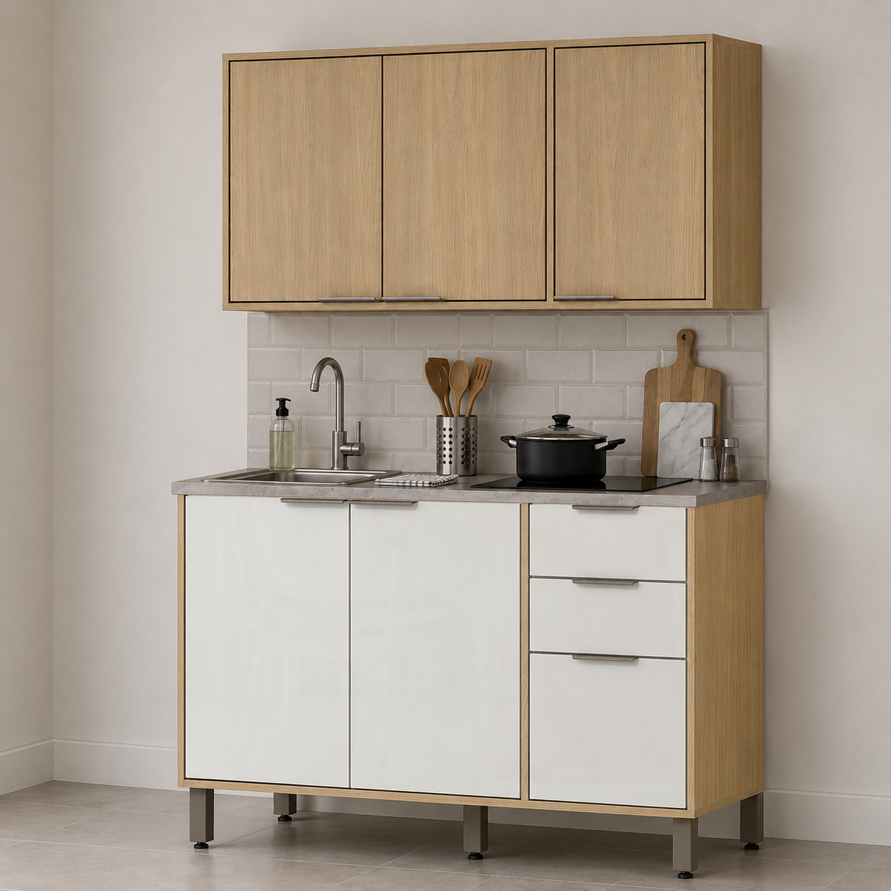 Cocina 120 cm Canarias 6 Puertas 2 Cajones Almendra/Blanco Apagado