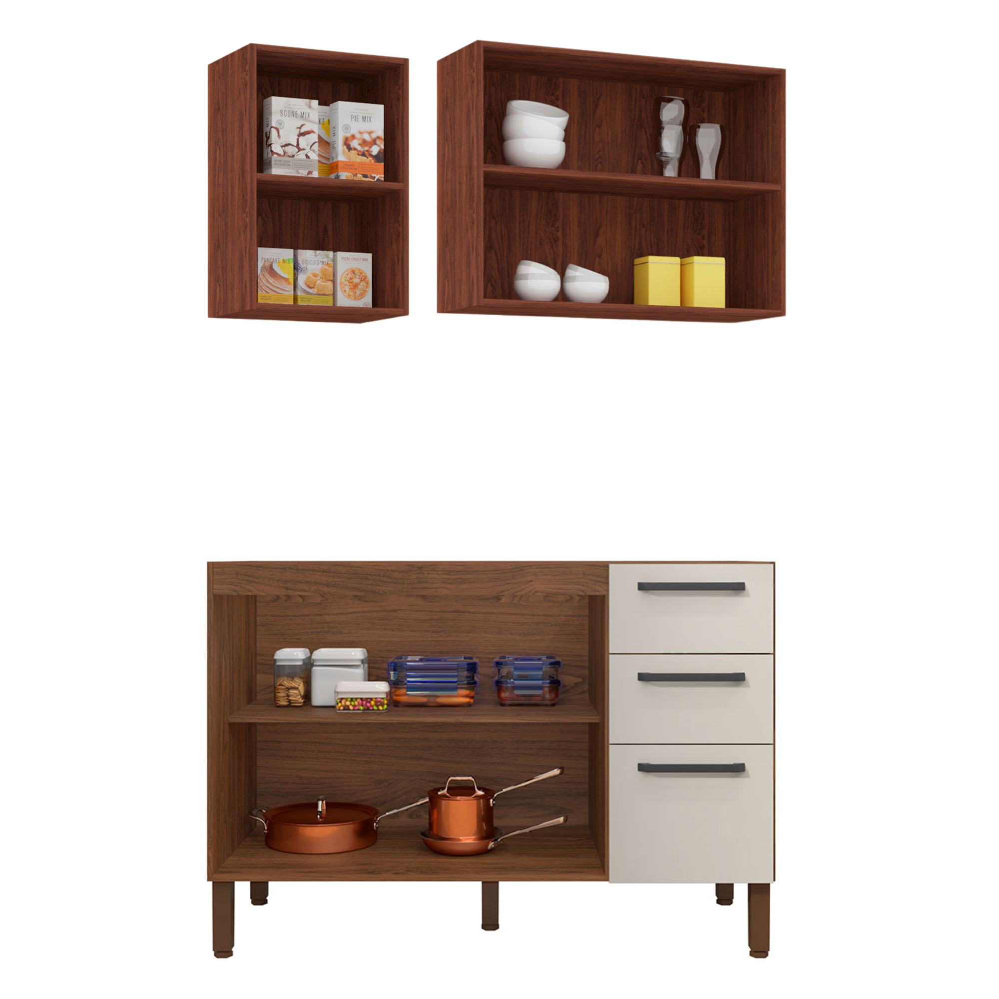 Cocina Canna 6 Puertas 2 Cajones Café/Blanco Apagado