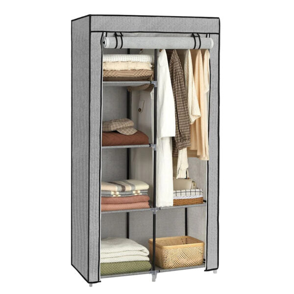 Closet portátil jean, gris, variedad de entrepaños en tela