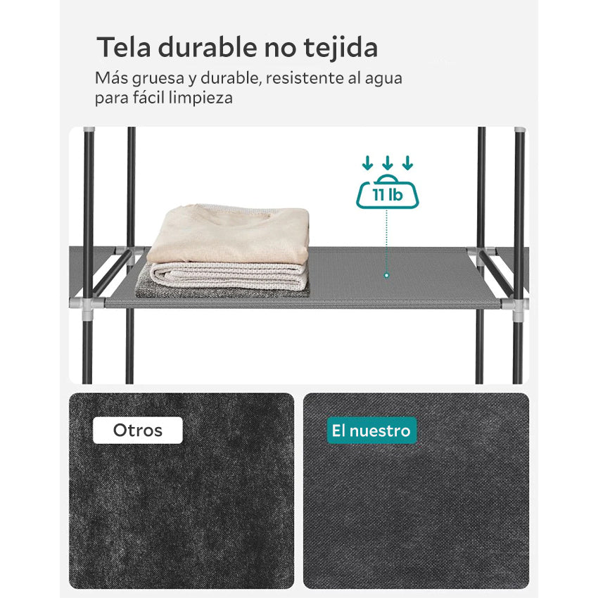 Closet portátil jeanpool, gris, variedad de entrepaños en tela