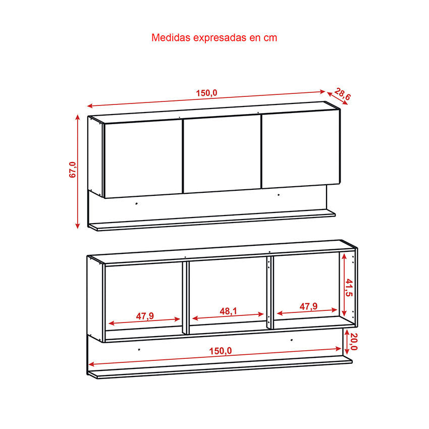 Cocina 150cm hortensia 6 puertas 1 cajon vainilla maderado natural