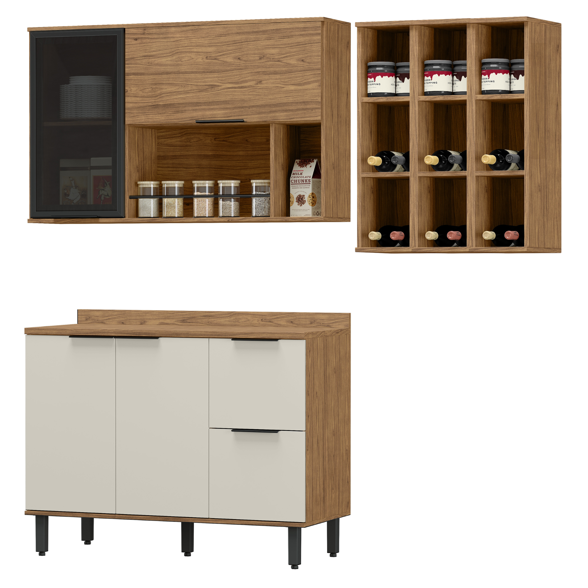 Cocina 160 cm Ibiza 3 Puertas 2 Cajones Natural/Blanco Apagado