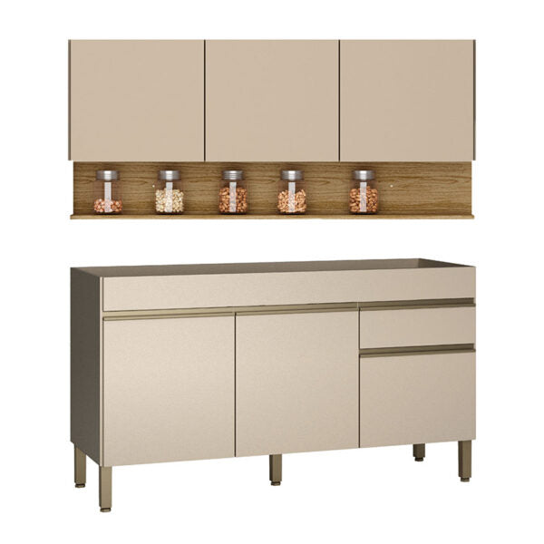 COCINA 150CM HORTENSIA 6 PUERTAS 1 CAJÓN VAINILLA/MADERADO NATURAL