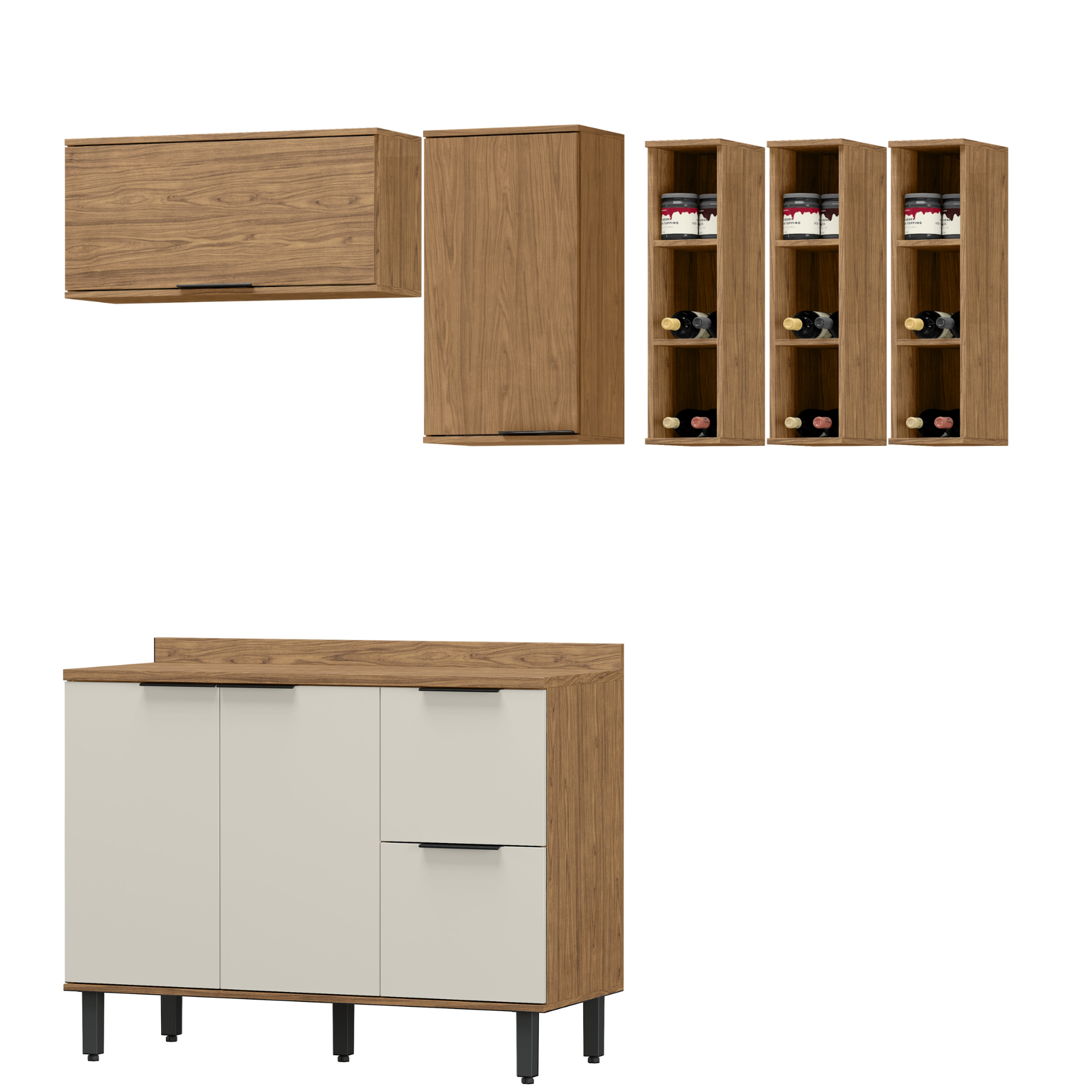 Cocina 180 cm Bahamas 4 Puertas 2 Cajones Almendra/Blanco Apagado