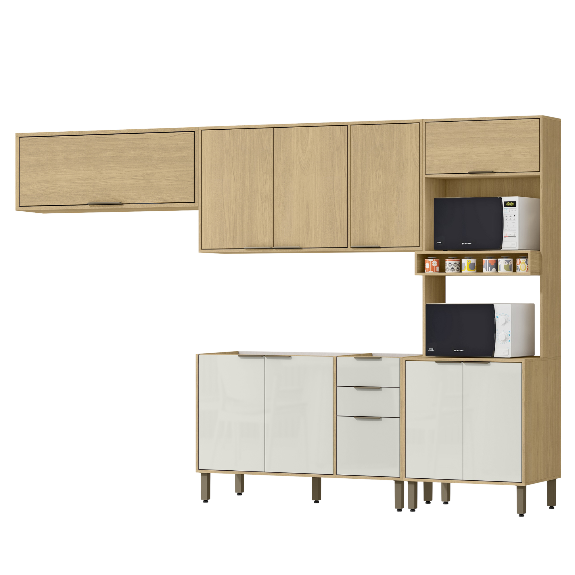Cocina 270 cm Elba 11 Puertas 2 Cajones Almendra/Blanco Apagado