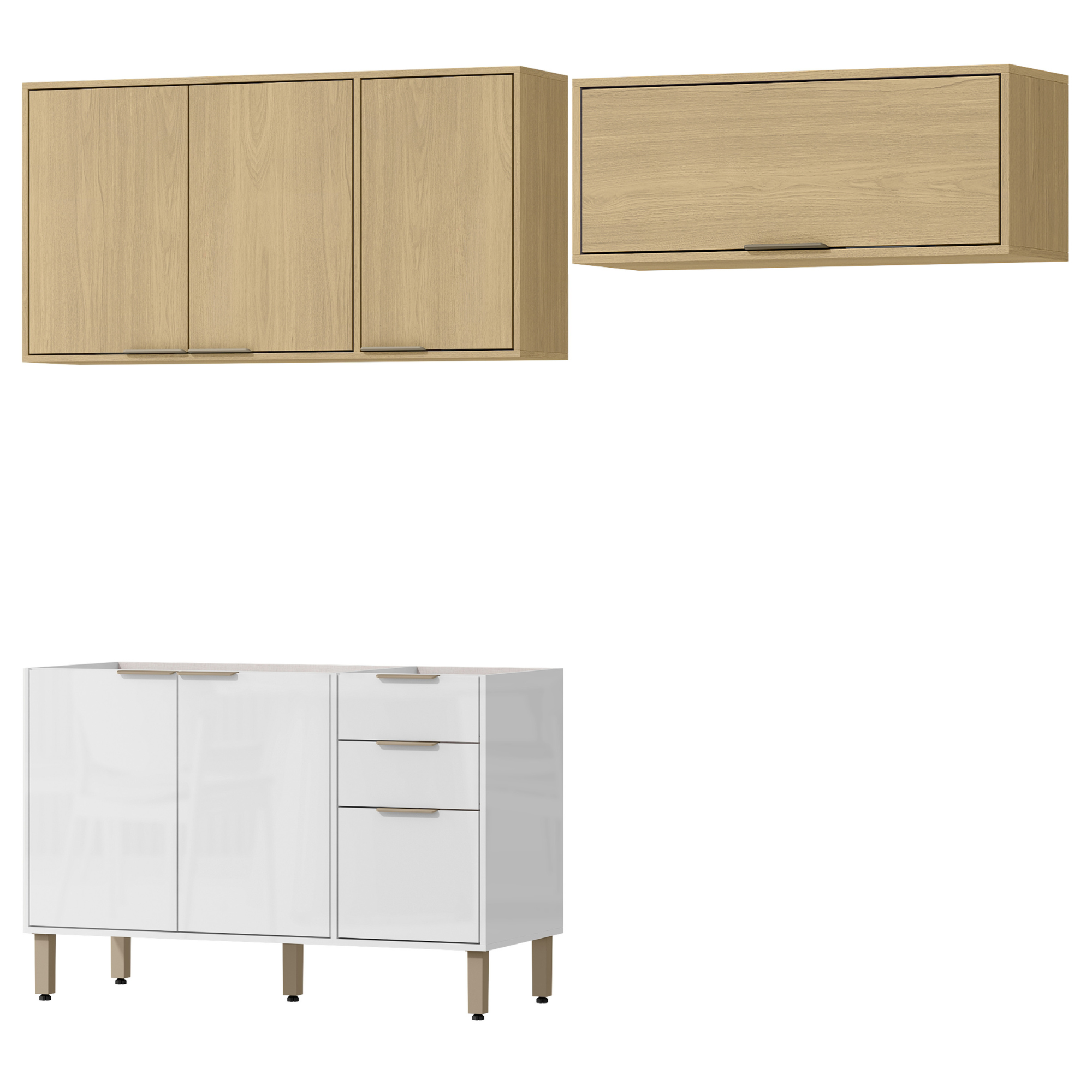 Cocina 200 cm Isabela 7 Puertas 2 Cajones Almendra/Blanco Apagado
