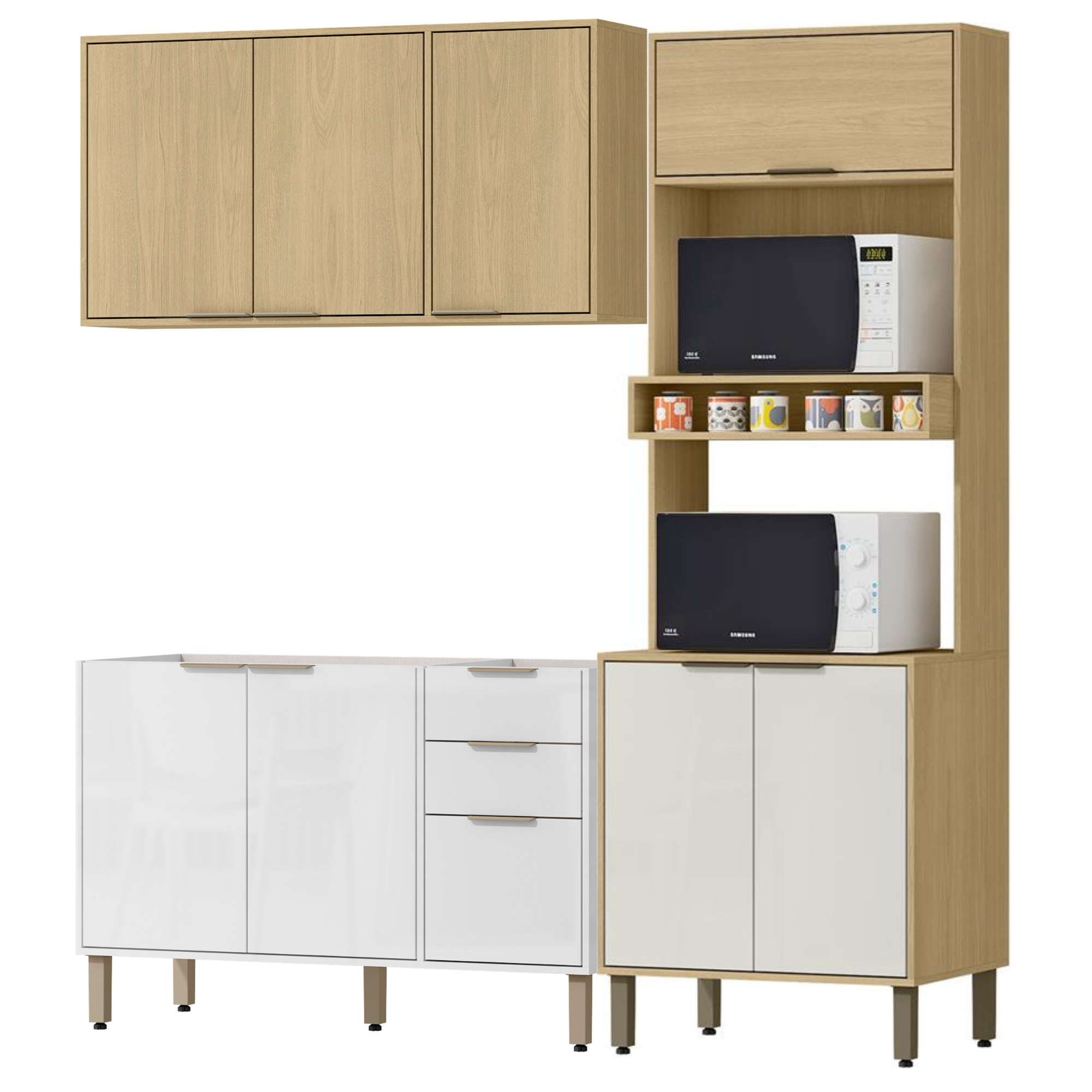 Cocina 190 cm Maui 9 Puertas 2 Cajones Almendra/Blanco Apagado