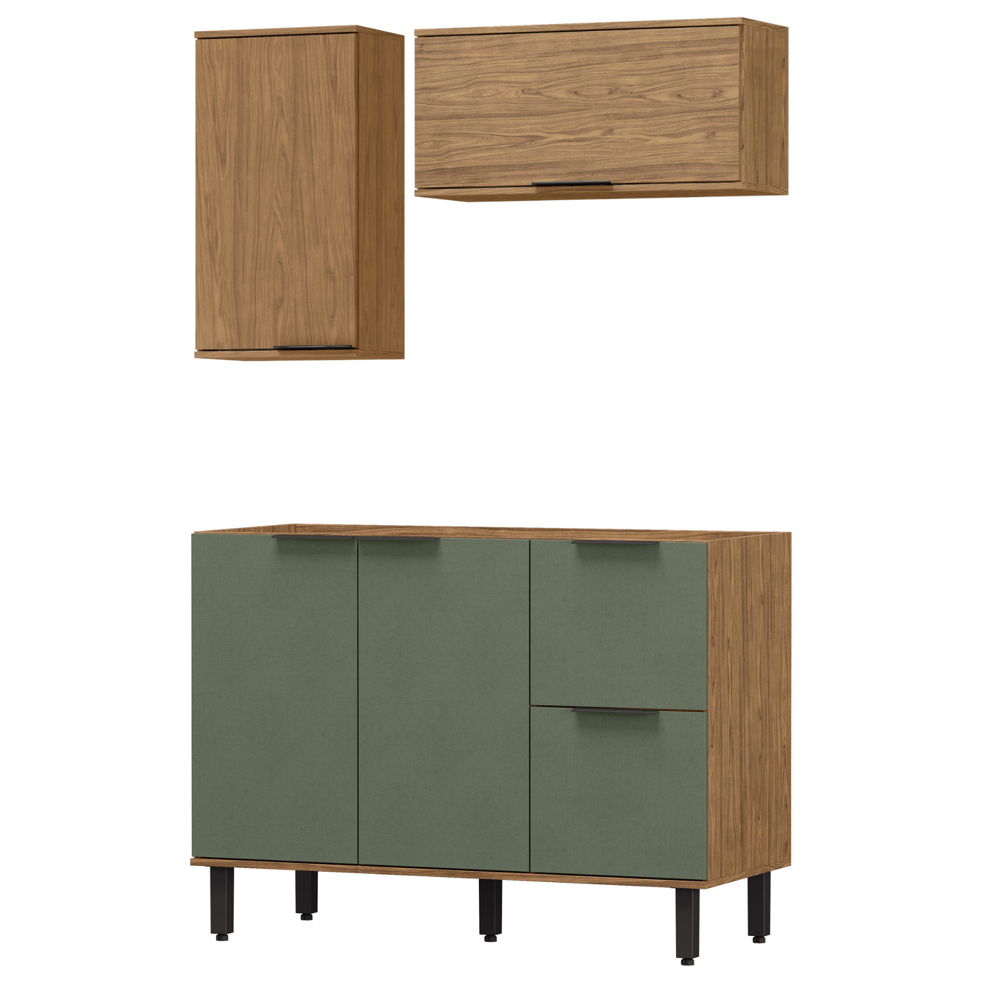 Cocina 120 cm Sicilia 4 Puertas 2 Cajones Natural/Oliva