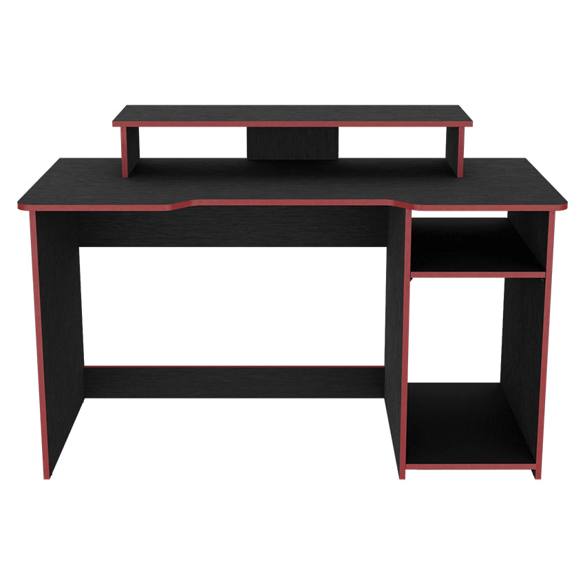 Escritorio gamer willy, wengue y rojo, con espacio adicional para pantallas